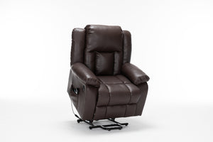 English Elm Electric Power Massage Recliner with Heating & USB Charging, PU Leather, Extra-Dense Cushion Comfort Dark Brown B205S00068