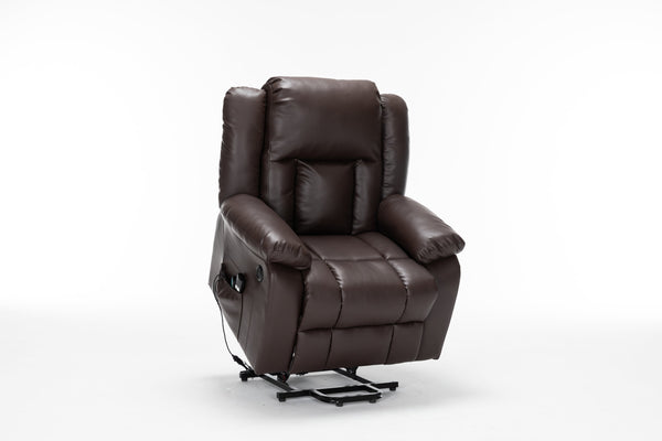 English Elm Electric Power Massage Recliner with Heating & USB Charging, PU Leather, Extra-Dense Cushion Comfort Dark Brown B205S00068