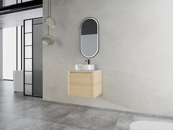 English Elm 24'' Sleek Wall-Mounted Bathroom Vanity With Ceramic Vessel Sink & Soft-Close Door For Small Spaces W999S00459