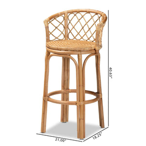 English Elm Modern Rattan Barstool with Woven Texture Curved Arms and Footrest for Kitchen Island B2750P467635