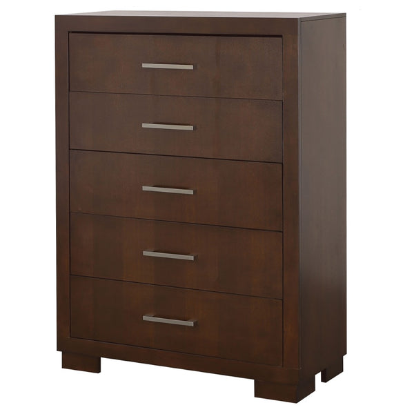 English Elm Polk Five Drawer Chest with Felt Lined Storage and Bracket Feet in Cappuccino Finish B062P447700