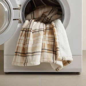 English Elm 1-piece Aztec Heated Throw with 12 Settings Auto Shutoff Soft Ivory Boho Blanket Tan Plaid B035P408330