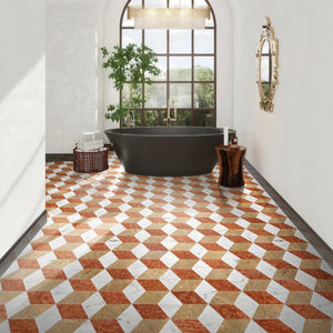 English Elm Hexagon Water-jet Marble Hexagon 5.7" Polished White Gold Red Tiles 12pcs for Floor & Wall Luxury W1696P314482