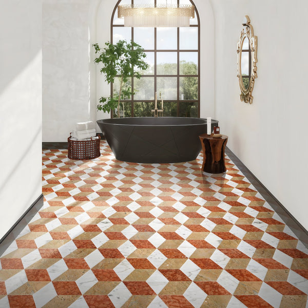 English Elm Hexagon Water-jet Marble Hexagon 5.7" Polished White Gold Red Tiles 12pcs for Floor & Wall Luxury W1696P314482