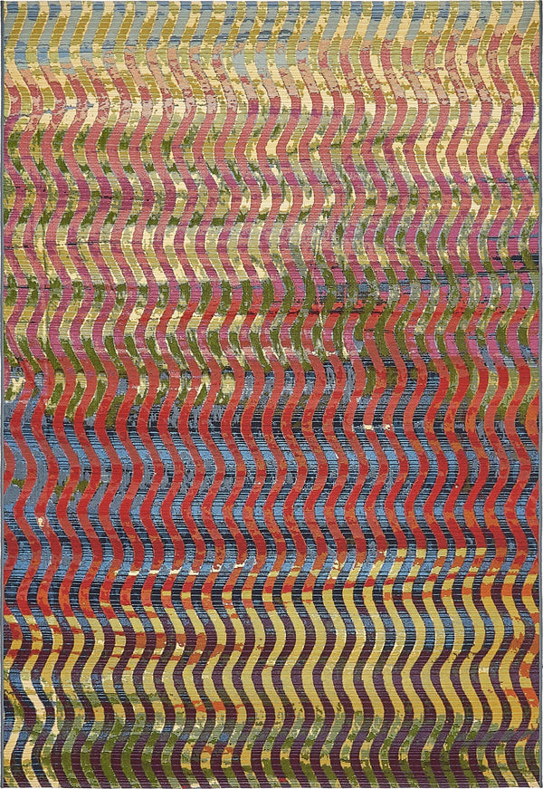 Unique Loom Outdoor Modern Wavy Machine Made Geometric Rug Multi, Beige/Blue/Brown/Cream/Green/Red/Navy Blue/Olive/Orange 5' 3" x 8' 0"