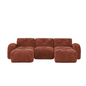 English Elm U-shaped Modular Velvet Sofa Tufted Cloud Seating for Living Room or Home Theater Red+Brown W714S01604