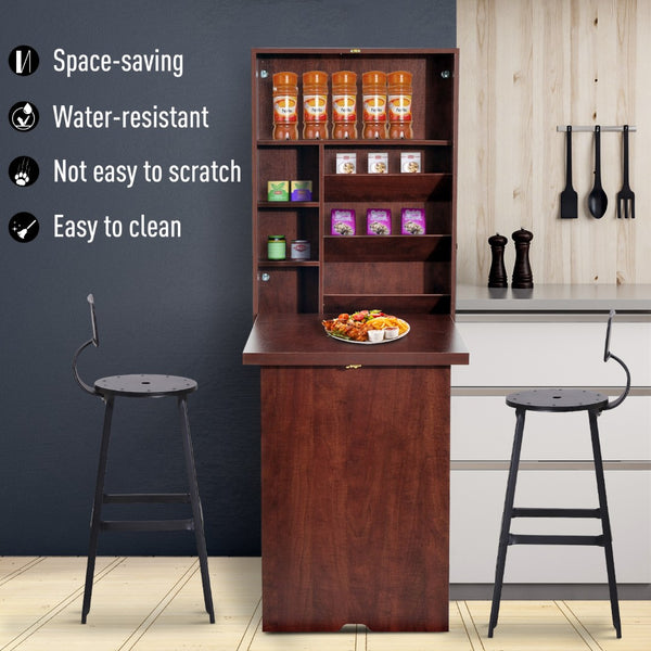 English Elm Wall Mounted Fold Out Desk in Mahogany Finish with Shelving for Compact Home Offices T3971P408153