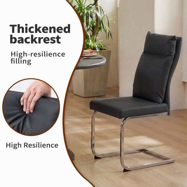 English Elm Dining Chair Set of 2 Faux Leather Chrome Base Ergonomic Contemporary Kitchen Seating Black W3851P453162