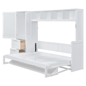English Elm Queen Murphy Wall Bed with Integrated Wardrobe and Drawers for Studio or Guest Room White LP000793AAK-3