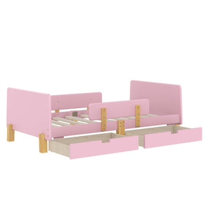 English Elm Twin Low Profile Kids Floor Bed Pine Wood Frame with Safety Rail and Built in Bookshelf W1580P373242