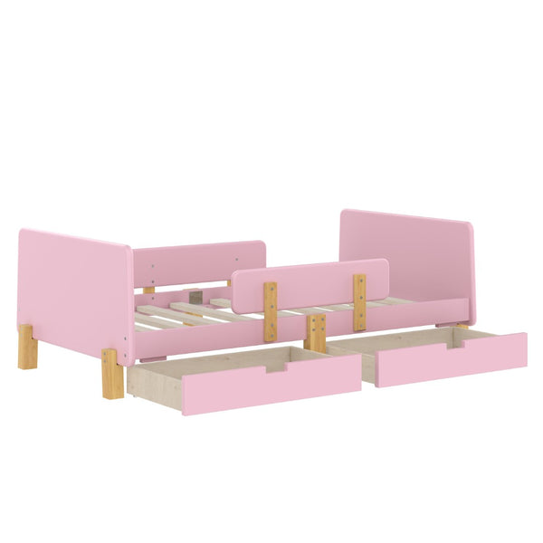 English Elm Twin Low Profile Kids Floor Bed Pine Wood Frame with Safety Rail and Built in Bookshelf W1580P373242