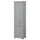 English Elm Tall Bathroom Storage Cabinet, Freestanding Storage Cabinet With Two Different Size Drawers and Adjustable Shelf, Mdf Board With Painted Finish, Grey