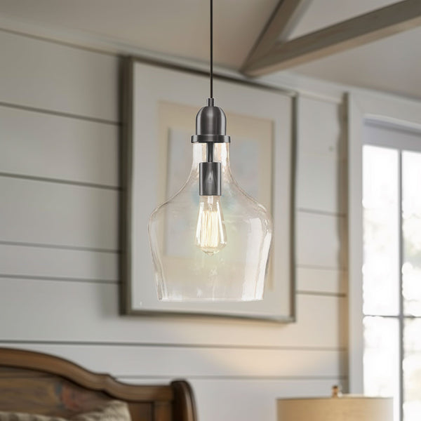 JLA Home INK+IVY - Bell Hand-Blown Glass Pendant Light with Open-Bottom Bell Shade, Adjustable Cord, Warm Metal Finish Bronze/Clear MP151-0198