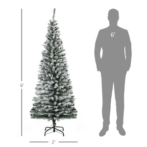 English Elm Homcom 6' Slim Snow-Flocked Artificial Christmas Tree - Realistic Branches & Space-Saving Design W2225P229631