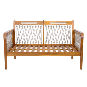 English Elm Outdoor Acacia Wood Loveseat Set with Woven Rope Detail and Slatted Coffee Table Cream,Oatmeal,Teak N768P363954T