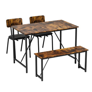 English Elm 4 4-Piece Dining Set with Marble Top, Faux Leather Chairs & Bench — Space-Saving Kitchen, Nook, Home Workstation W578P150068