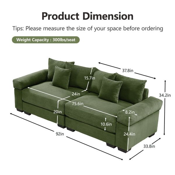English Elm 92" Oversized Cloud Modular Sectional Couch With Corduroy Fabric, Ergonomic Design & Easy Assembly W714S01329