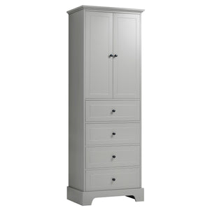 English Elm Storage Cabinet with 2 Doors and 4 Drawers, Slim MDF Organizer with Adjustable Shelf, Anti-Tip Safety Grey WF302825AAE