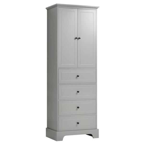 English Elm Storage Cabinet with 2 Doors and 4 Drawers, Slim MDF Organizer with Adjustable Shelf, Anti-Tip Safety Grey WF302825AAE