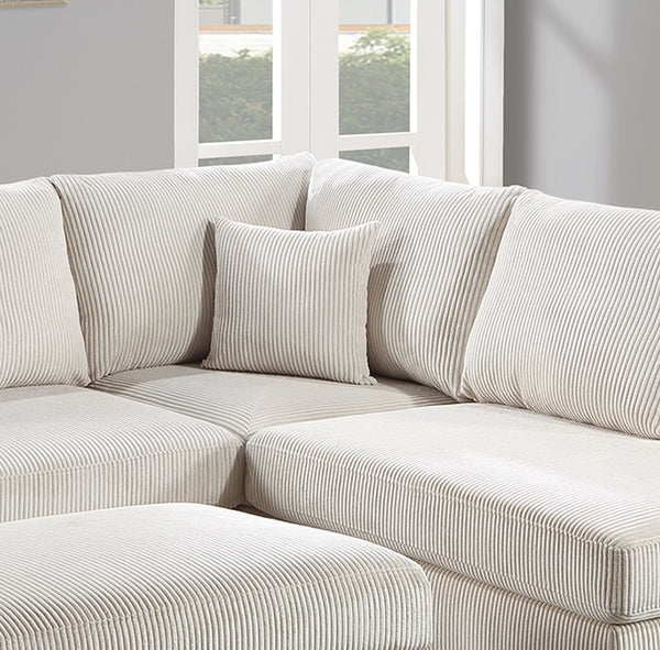 English Elm Ivory Corduroy 3pc Sectional Sofa Set with USB Port, RAF Chaise, Storage Ottoman & 2 Pillows B011S01240