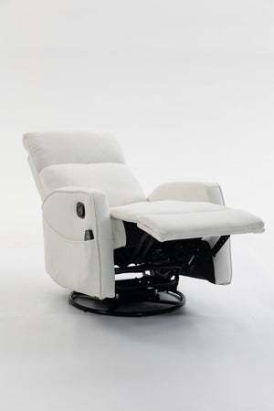 English Elm Short Plush Swivel Recliner Armchair with 360 Degree Rotation for Living Room Cream White W547P437353