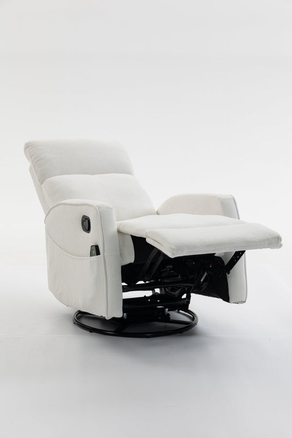 English Elm Short Plush Swivel Recliner Armchair with 360 Degree Rotation for Living Room Cream White W547P437353