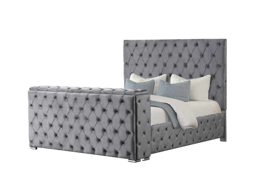 English Elm Encore Modern Tufted King Bed In Gray Upholstery With Hidden Storage And Elegant Padded Headboard B009S01653