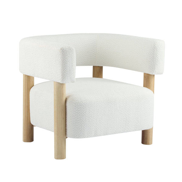 English Elm Christopher Knight Home® - Boucle Plush Bouclé Accent Chair with Rubber Wood Frame, Spring Bag Cushion for Cozy Support White+Natural 30.75 L x 28.9 W x 19.25 H N776P268327C