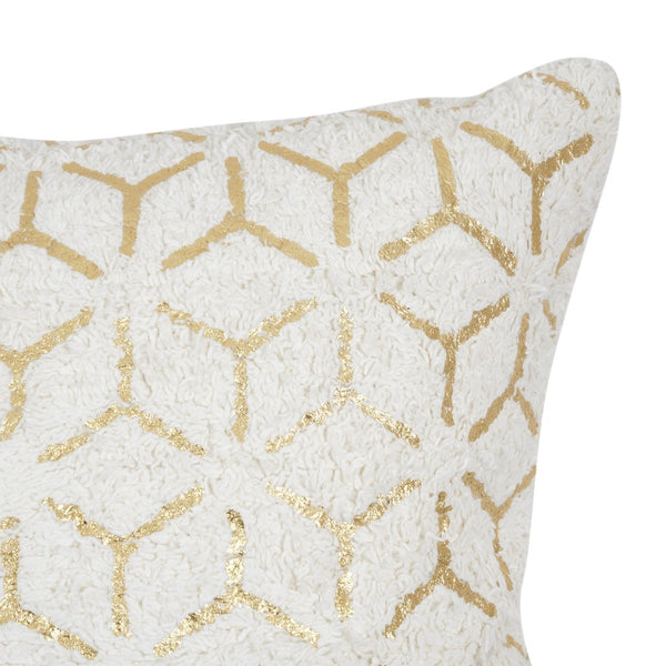 Pasargad Grandcanyon Geometric Gold Foil Cotton Pillow – Chic White Accent For Stylish Living Spaces White Cotton Pch-1631