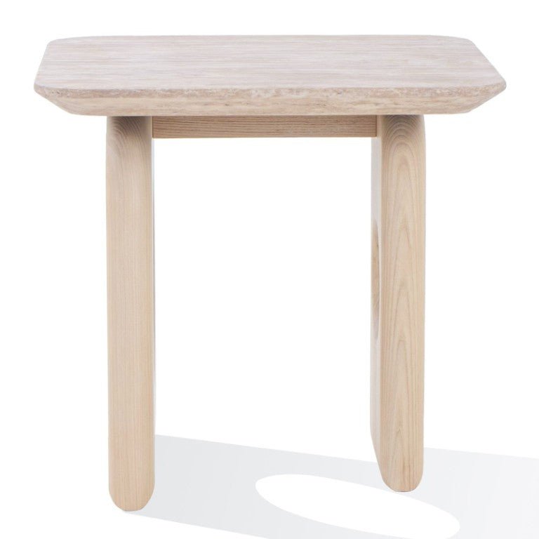VIG Furniture Osaka Sculptural End Table With Faux Marble Top & Natural Ash Legs — Modern, Durable Accent Piece VGCS-LT-22116