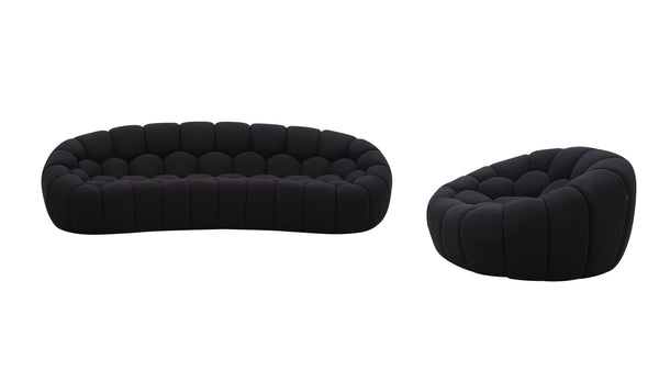 VIG Furniture Divani Casa Yolonda - Modern Curved Black Fabric Sofa Set VGEV-2126C-SET-BLK