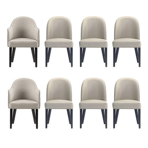 Manhattan Comfort 8-piece Hillman Stylish Leatherette And Velvet Dining Chairs With Elegant Beech Wood Legs Light Grey Beech Wood 8-dc087ar2-lg