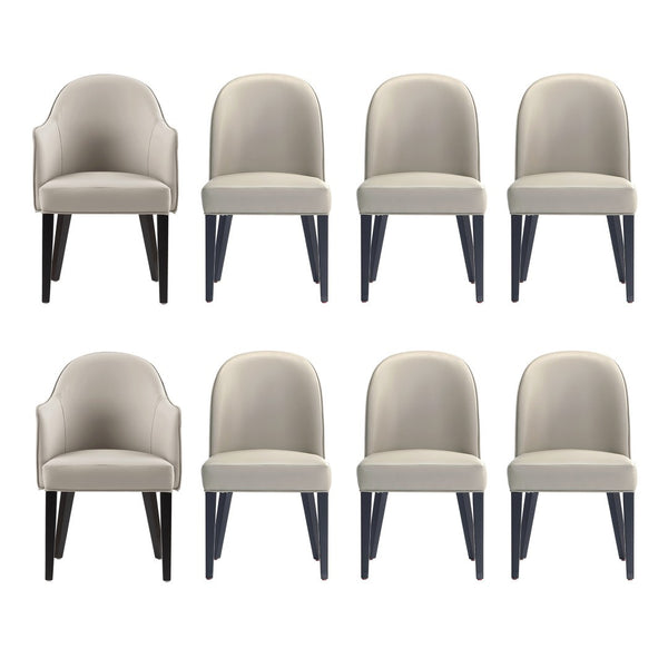 Manhattan Comfort 8-piece Hillman Stylish Leatherette And Velvet Dining Chairs With Elegant Beech Wood Legs Light Grey Beech Wood 8-dc087ar2-lg