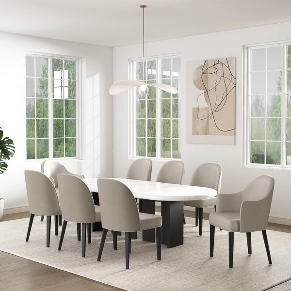 Manhattan Comfort 8-piece Hillman Stylish Leatherette And Velvet Dining Chairs With Elegant Beech Wood Legs Light Grey Beech Wood 8-dc087ar2-lg