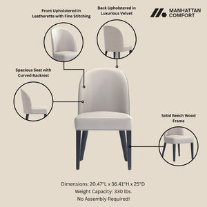 Manhattan Comfort 8-piece Hillman Stylish Leatherette And Velvet Dining Chairs With Elegant Beech Wood Legs Light Grey Beech Wood 8-dc087ar2-lg