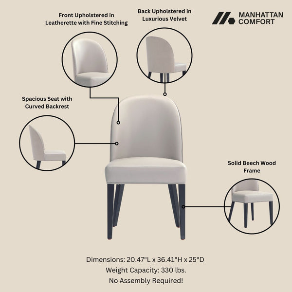 Manhattan Comfort 8-piece Hillman Stylish Leatherette And Velvet Dining Chairs With Elegant Beech Wood Legs Light Grey Beech Wood 8-dc087ar2-lg