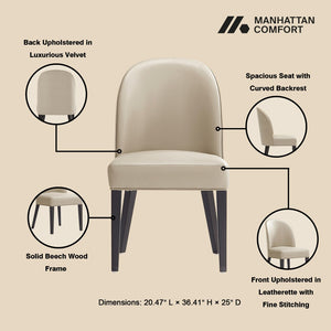 Manhattan Comfort 8-piece Hillman Stylish Leatherette And Velvet Dining Chairs With Elegant Beech Wood Legs Sand Beech Wood 8-dc087ar2-sd