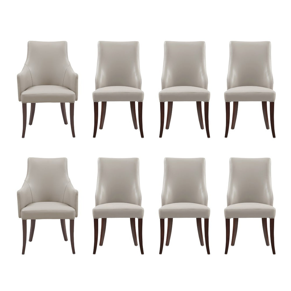 Manhattan Comfort 8-piece Exquisite Leatherette And Velvet Dining Chair Set With Elegant Beech Wood Legs For Stylish Spaces Light Grey Beech Wood 8-dc095-lg