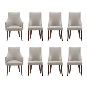 Manhattan Comfort 8-piece Exquisite Leatherette And Velvet Dining Chair Set With Elegant Beech Wood Legs For Stylish Spaces Light Grey Beech Wood 8-dc095-lg