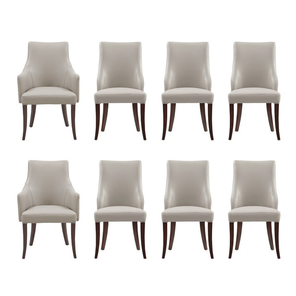 Manhattan Comfort 8-piece Exquisite Leatherette And Velvet Dining Chair Set With Elegant Beech Wood Legs For Stylish Spaces Light Grey Beech Wood 8-dc095-lg