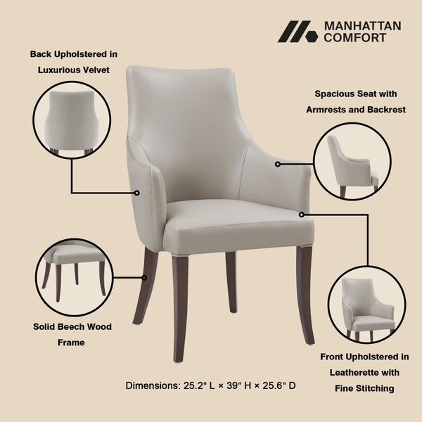 Manhattan Comfort 8-piece Exquisite Leatherette And Velvet Dining Chair Set With Elegant Beech Wood Legs For Stylish Spaces Light Grey Beech Wood 8-dc095-lg