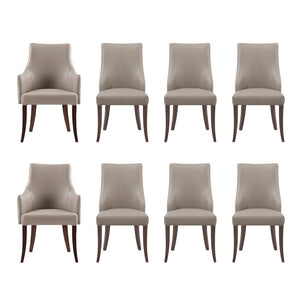 Manhattan Comfort 8-piece Exquisite Leatherette And Velvet Dining Chair Set With Elegant Beech Wood Legs For Stylish Spaces Taupe Beech Wood 8-dc095-tp