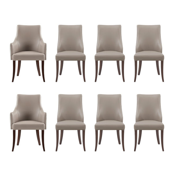 Manhattan Comfort 8-piece Exquisite Leatherette And Velvet Dining Chair Set With Elegant Beech Wood Legs For Stylish Spaces Taupe Beech Wood 8-dc095-tp