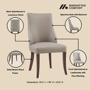 Manhattan Comfort 8-piece Exquisite Leatherette And Velvet Dining Chair Set With Elegant Beech Wood Legs For Stylish Spaces Taupe Beech Wood 8-dc095-tp