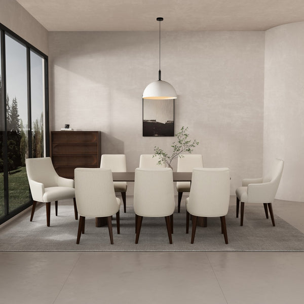 Manhattan Comfort 8-piece Chenille Upholstered Dining Chair Set With Elegant Rubberwood Legs For Modern Spaces Cream Rubberwood 8-dc103-cr