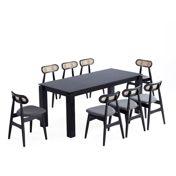 9-Piece Rockaway  70.86  Dining Set in Black with 8 Colbert Dining Chairs 8-DT02DCCA02-GY Manhattan Comfort