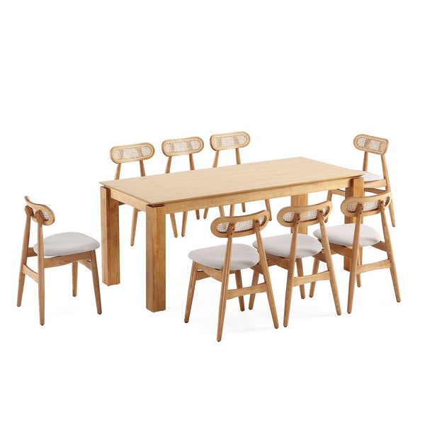 9-Piece Rockaway  70.86  Dining Set in Nature with 8 Colbert Dining Chairs 8-DT02DCCA02-OM Manhattan Comfort