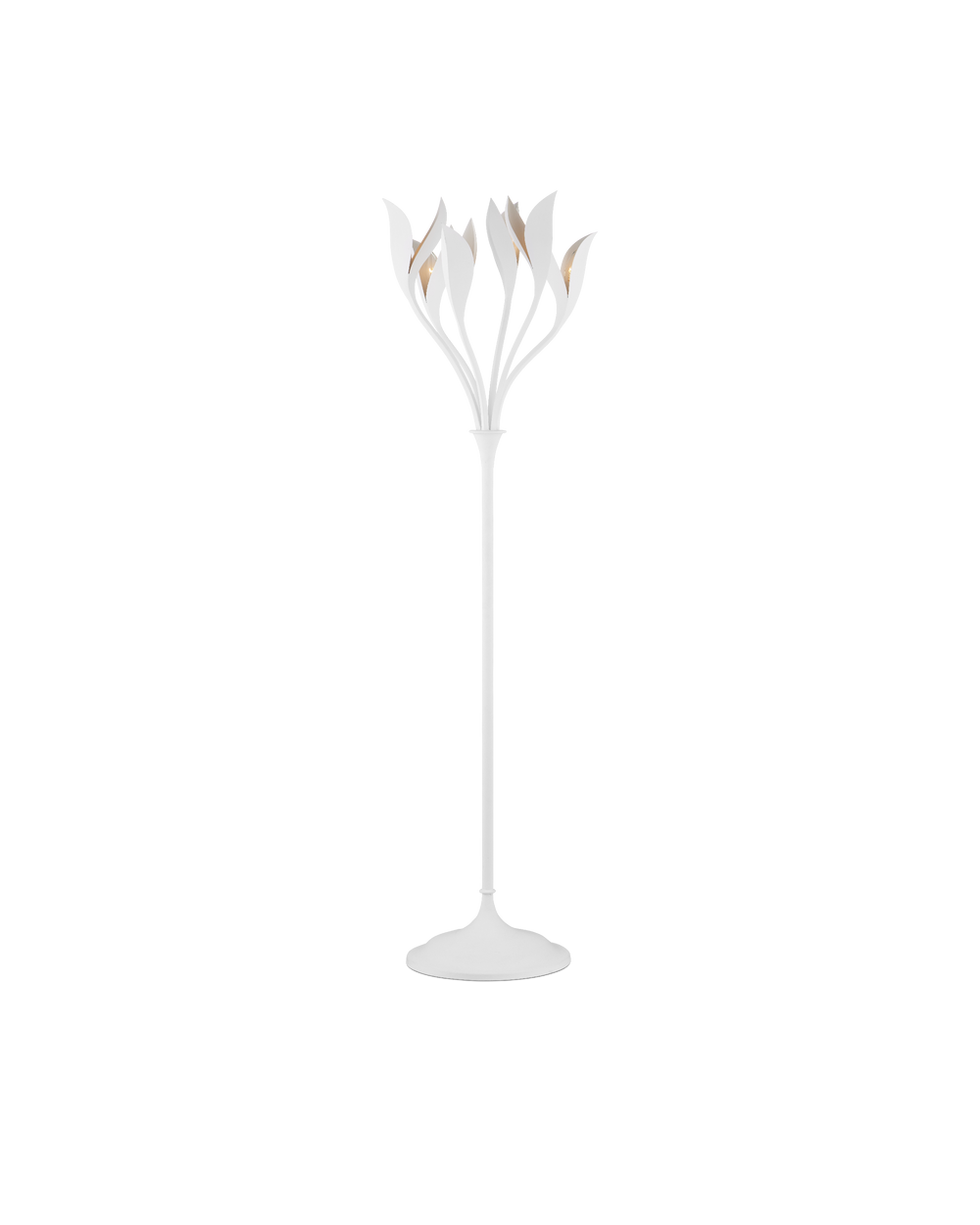 Currey & Company Snowflower Wrought Iron Botanical Floor Lamp Gesso White Sculptural Bloom Living Room 8000-0160