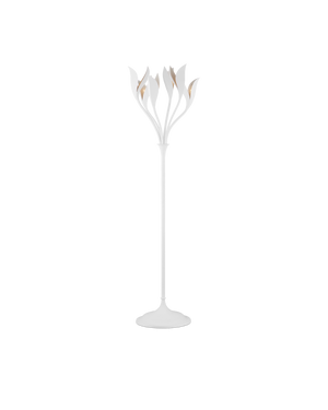 Currey & Company Snowflower Wrought Iron Botanical Floor Lamp Gesso White Sculptural Bloom Living Room 8000-0160