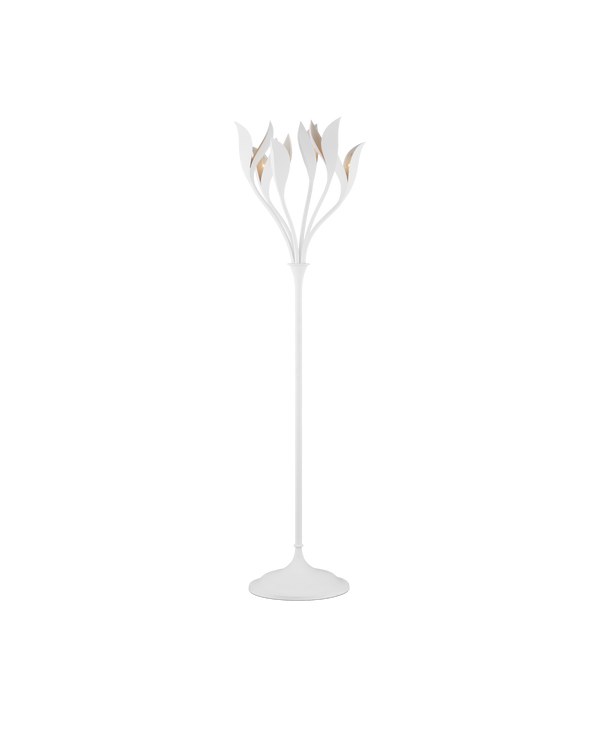 Currey & Company Snowflower Wrought Iron Botanical Floor Lamp Gesso White Sculptural Bloom Living Room 8000-0160